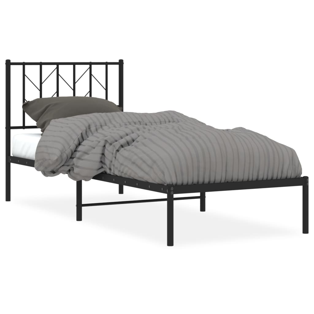 Sleek Black Metal Bed Frame with Headboard 80x200cm - No Mattress