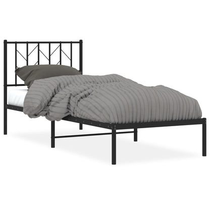 Sleek Black Metal Bed Frame with Headboard 80x200cm - No Mattress