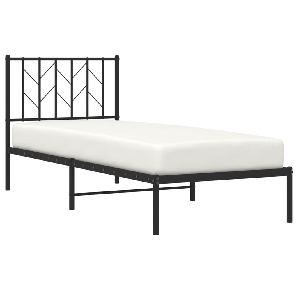 Sleek Black Metal Bed Frame with Headboard 80x200cm - No Mattress