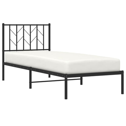 Sleek Black Metal Bed Frame with Headboard 80x200cm - No Mattress