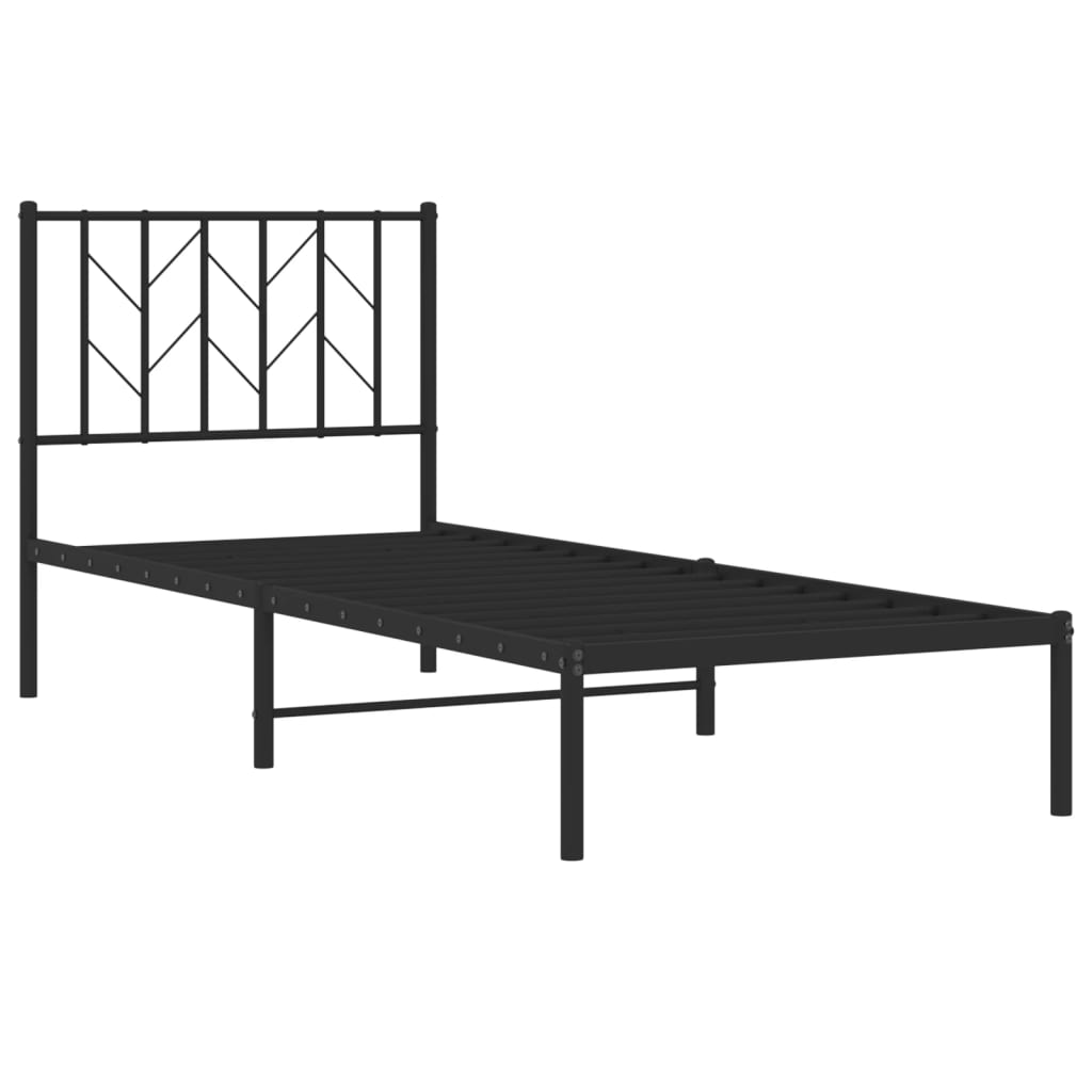 Sleek Black Metal Bed Frame with Headboard 80x200cm - No Mattress