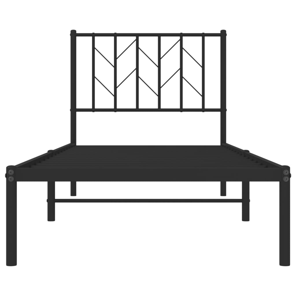 Sleek Black Metal Bed Frame with Headboard 80x200cm - No Mattress