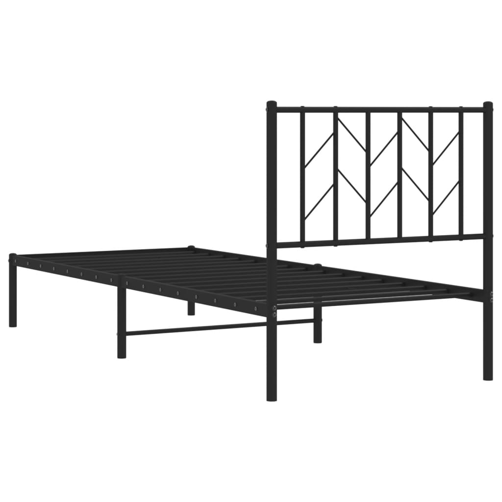 Sleek Black Metal Bed Frame with Headboard 80x200cm - No Mattress