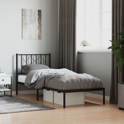Sleek Black Metal Bed Frame with Headboard 80x200cm - No Mattress