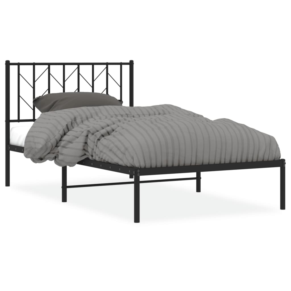 Black Metal Bed Frame with Headboard, 100x190cm - No Mattress Included