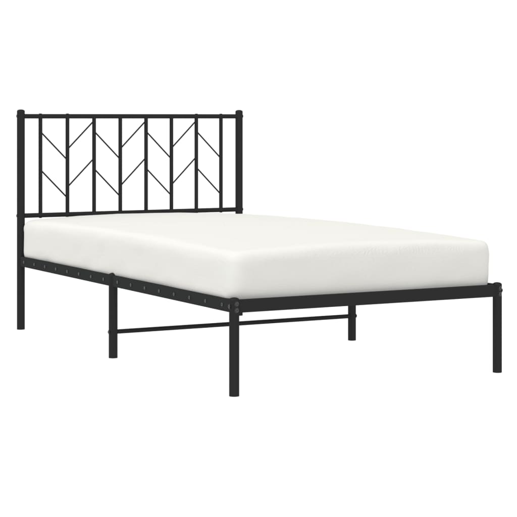 Black Metal Bed Frame with Headboard, 100x190cm - No Mattress Included