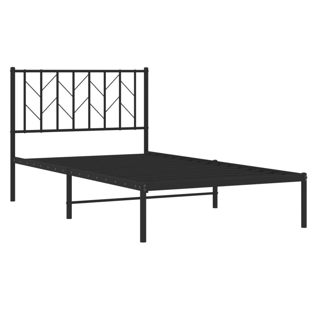 Black Metal Bed Frame with Headboard, 100x190cm - No Mattress Included