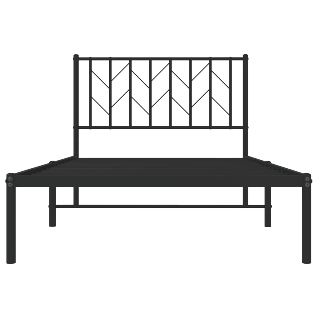 Black Metal Bed Frame with Headboard, 100x190cm - No Mattress Included