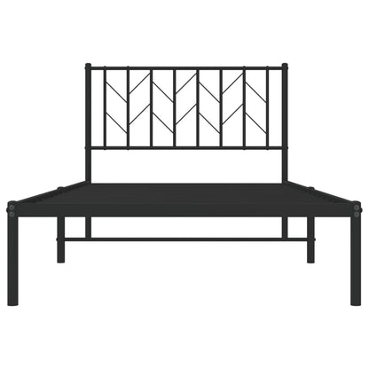 Black Metal Bed Frame with Headboard, 100x190cm - No Mattress Included