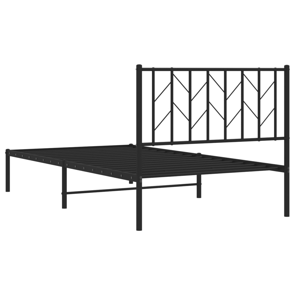 Black Metal Bed Frame with Headboard, 100x190cm - No Mattress Included