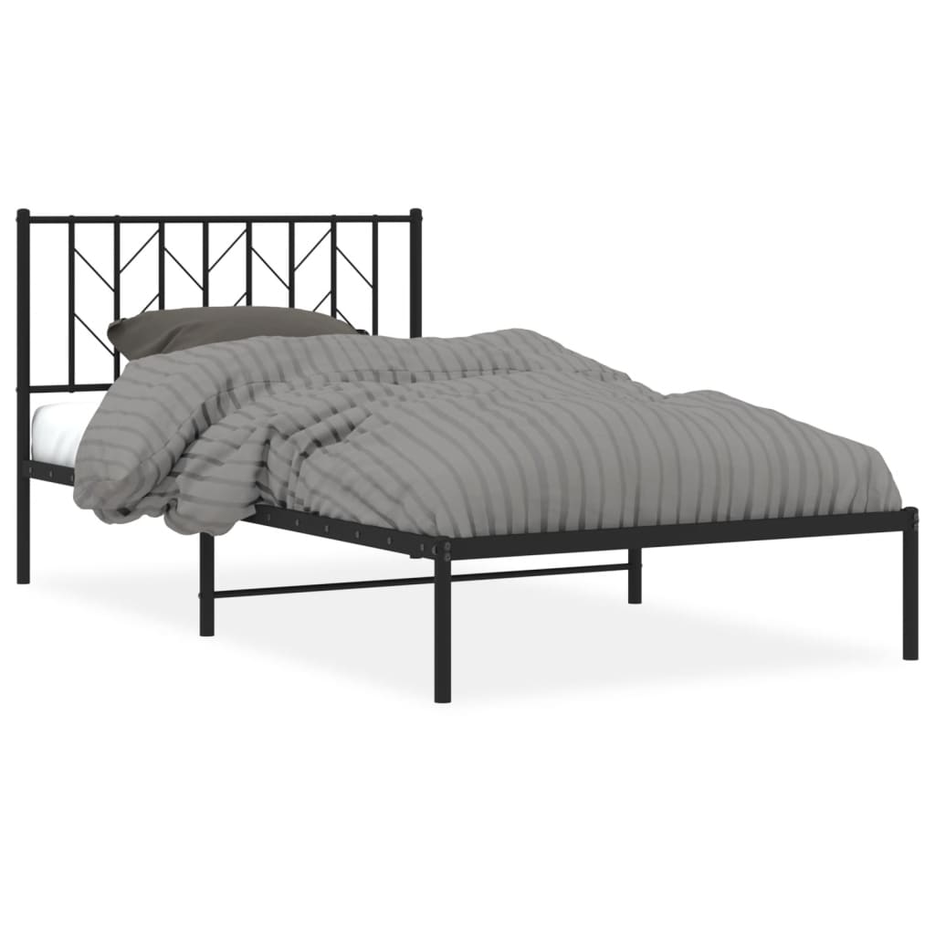 Sleek Black Metal Bed Frame with Headboard 107x203cm No Mattress