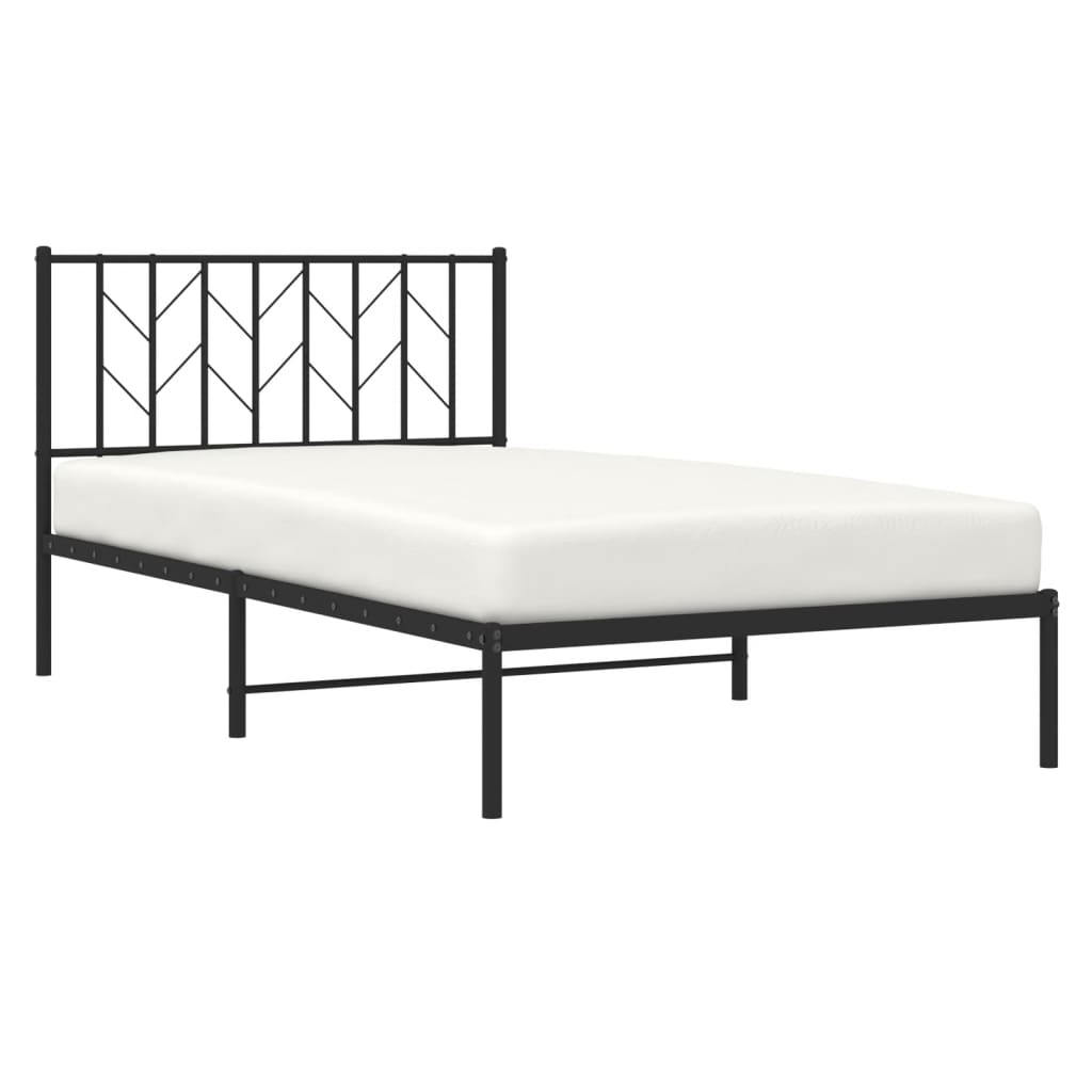 Sleek Black Metal Bed Frame with Headboard 107x203cm No Mattress