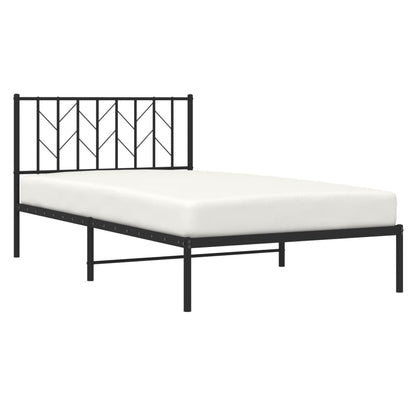 Sleek Black Metal Bed Frame with Headboard 107x203cm No Mattress