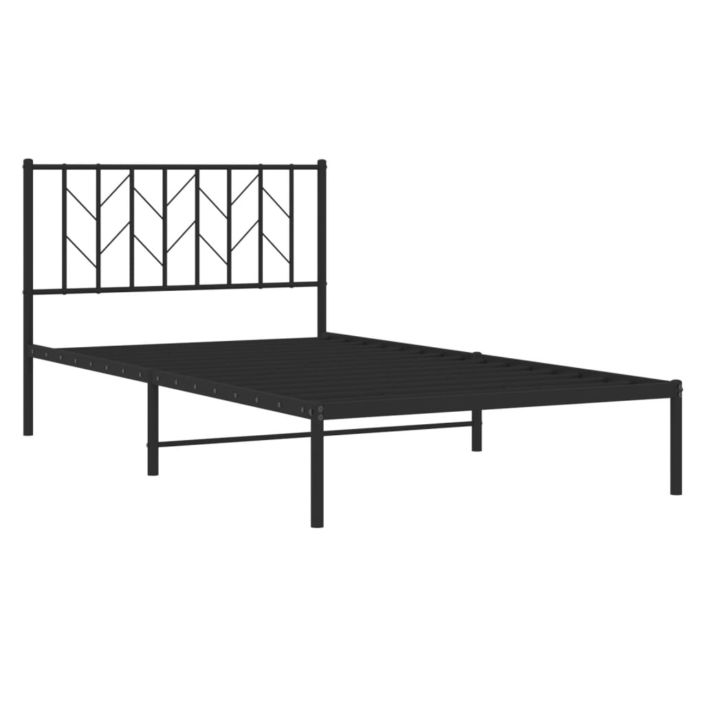 Sleek Black Metal Bed Frame with Headboard 107x203cm No Mattress