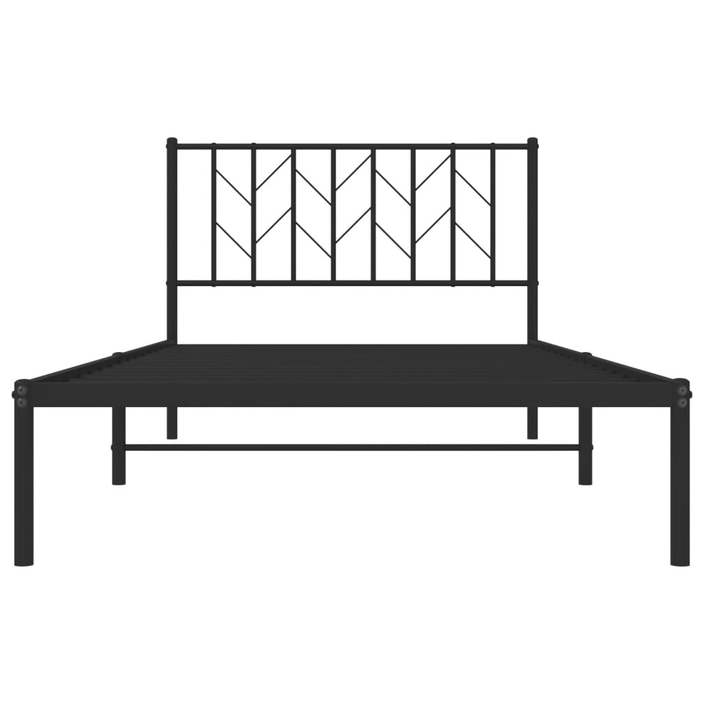Sleek Black Metal Bed Frame with Headboard 107x203cm No Mattress