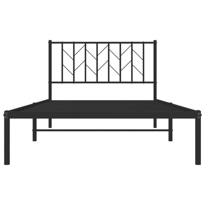 Sleek Black Metal Bed Frame with Headboard 107x203cm No Mattress