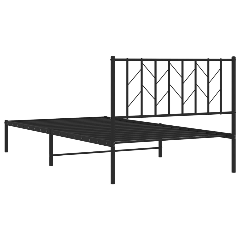 Sleek Black Metal Bed Frame with Headboard 107x203cm No Mattress