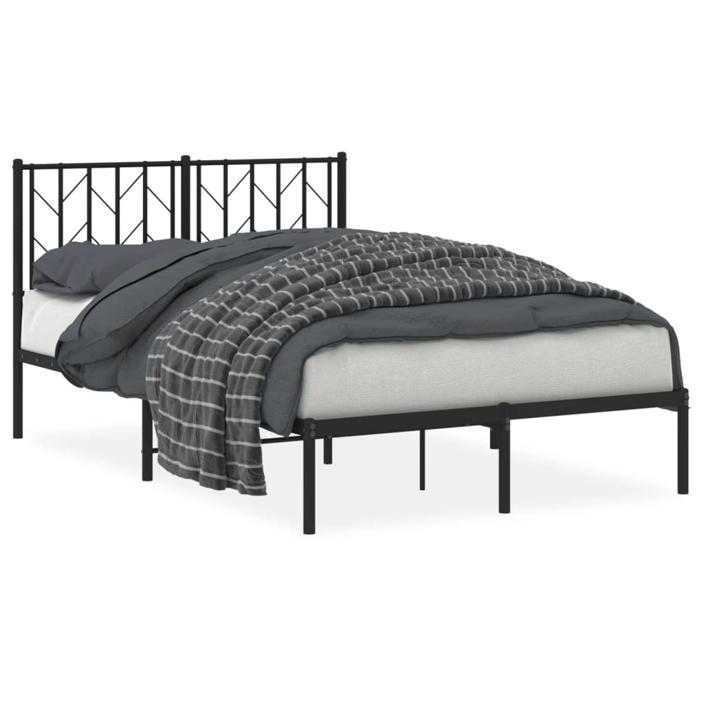 Black Metal Bed Frame with Headboard, No Mattress, 120x190cm