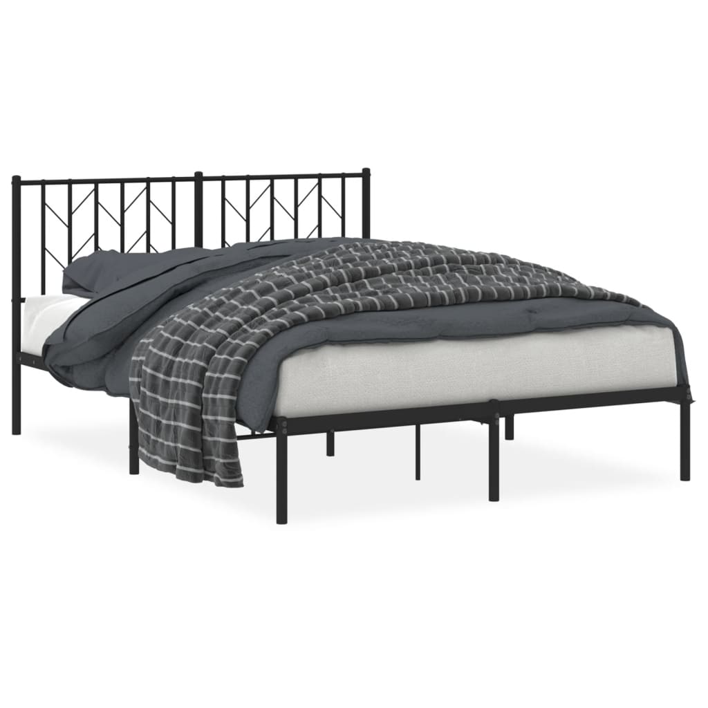 Black Metal Bed Frame with Headboard - 140x190cm, No Mattress