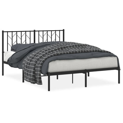 Black Metal Bed Frame with Headboard - 140x190cm, No Mattress