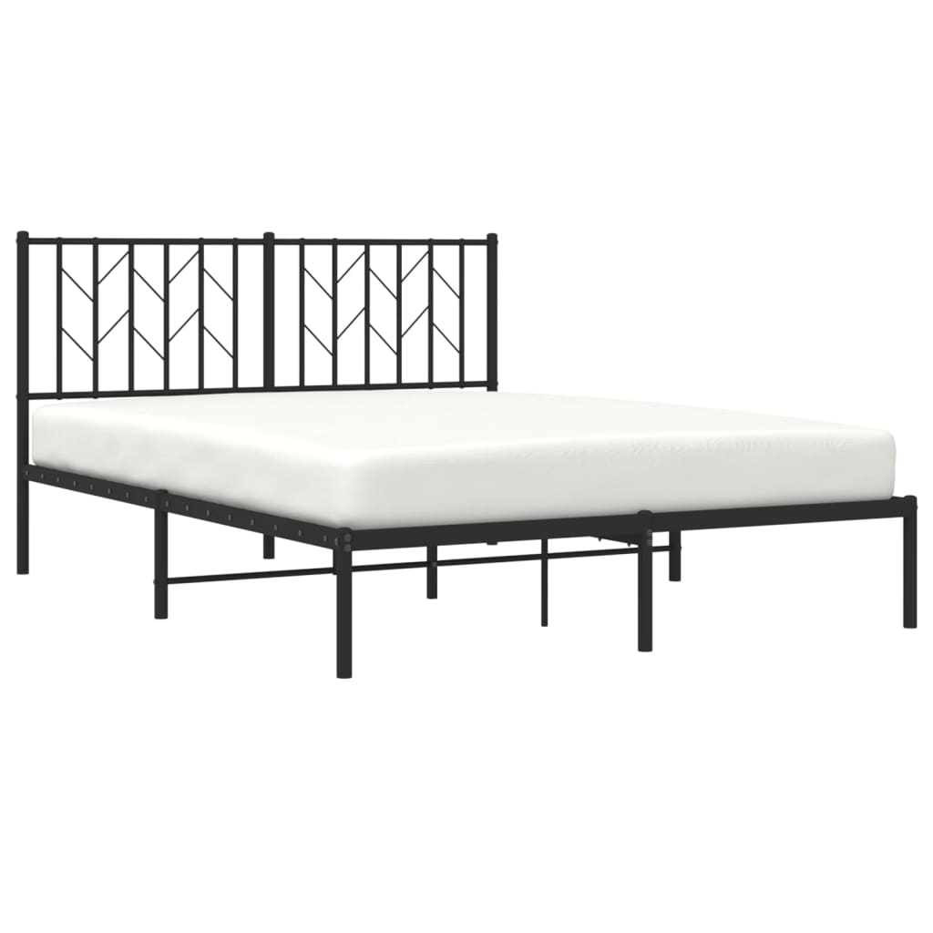 Black Metal Bed Frame with Headboard - 140x190cm, No Mattress