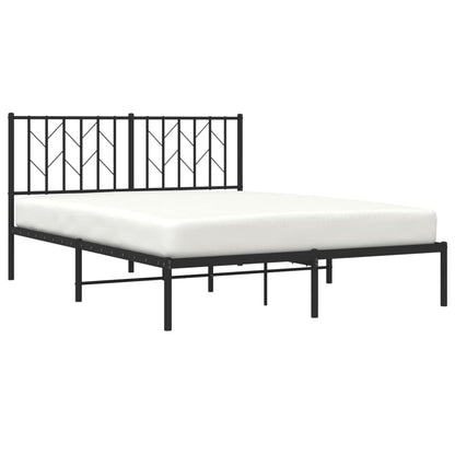 Black Metal Bed Frame with Headboard - 140x190cm, No Mattress