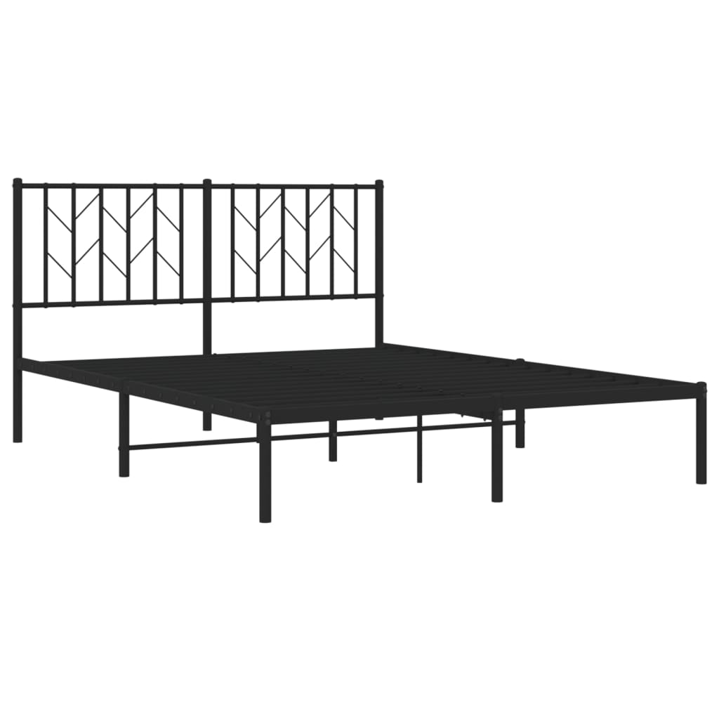 Black Metal Bed Frame with Headboard - 140x190cm, No Mattress