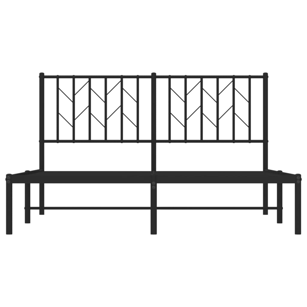 Black Metal Bed Frame with Headboard - 140x190cm, No Mattress
