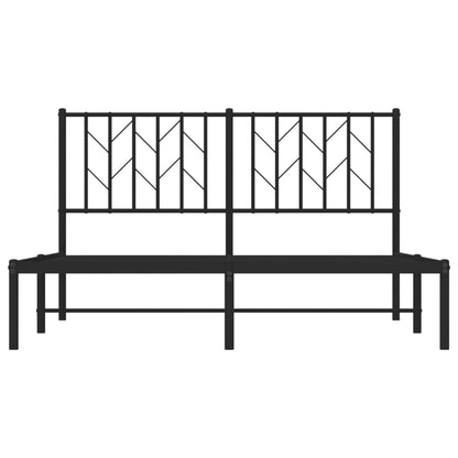 Black Metal Bed Frame with Headboard - 140x190cm, No Mattress
