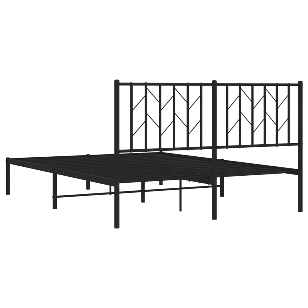 Black Metal Bed Frame with Headboard - 140x190cm, No Mattress