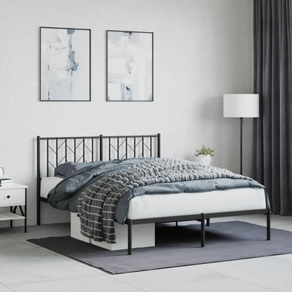 Black Metal Bed Frame with Headboard - 140x190cm, No Mattress