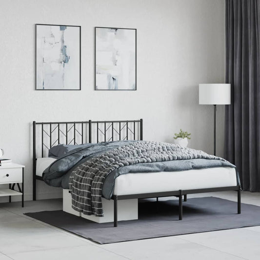 Black Metal Bed Frame with Headboard - 140x190cm, No Mattress