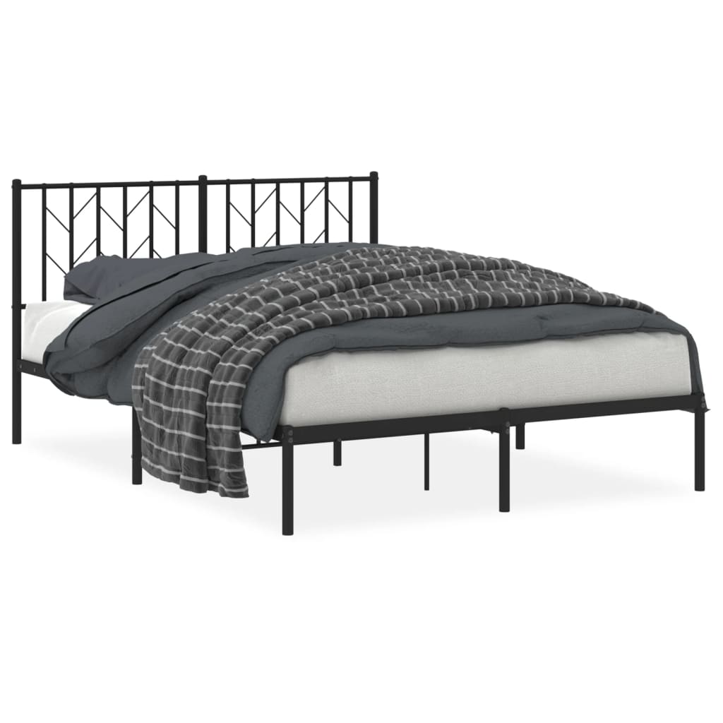 Black Metal Bed Frame with Headboard - 140x200cm, No Mattress