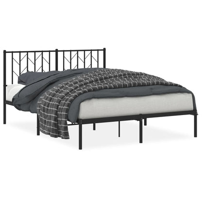 Black Metal Bed Frame with Headboard - 140x200cm, No Mattress