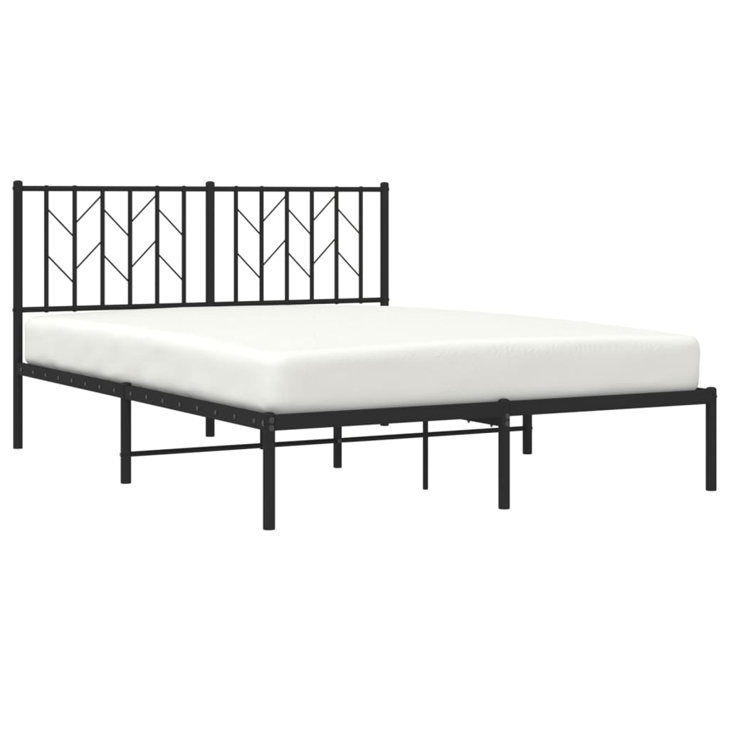 Black Metal Bed Frame with Headboard - 140x200cm, No Mattress