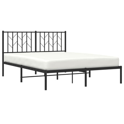 Black Metal Bed Frame with Headboard - 140x200cm, No Mattress