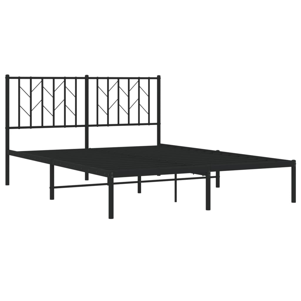 Black Metal Bed Frame with Headboard - 140x200cm, No Mattress