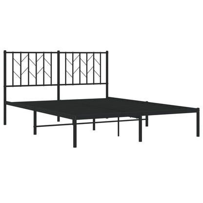 Black Metal Bed Frame with Headboard - 140x200cm, No Mattress