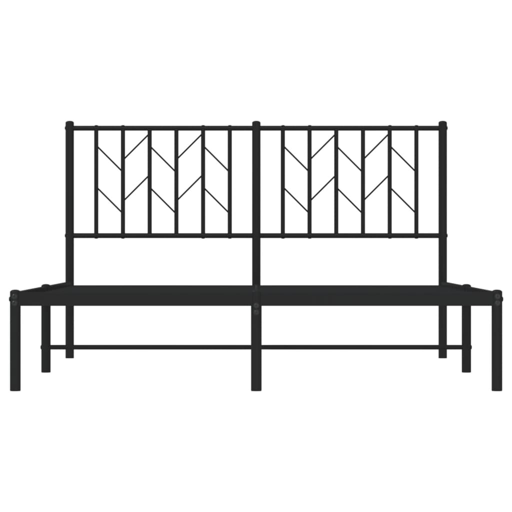 Black Metal Bed Frame with Headboard - 140x200cm, No Mattress