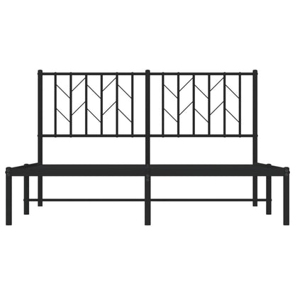 Black Metal Bed Frame with Headboard - 140x200cm, No Mattress