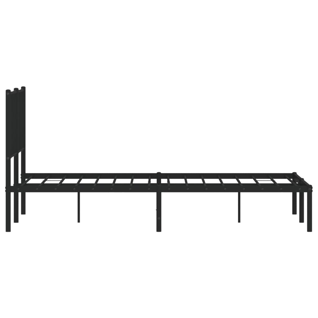Black Metal Bed Frame with Headboard - 140x200cm, No Mattress