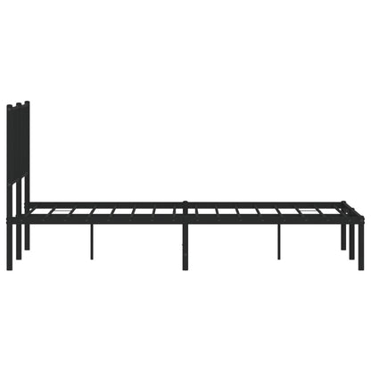 Black Metal Bed Frame with Headboard - 140x200cm, No Mattress