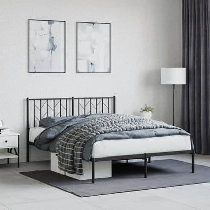 Black Metal Bed Frame with Headboard - 140x200cm, No Mattress