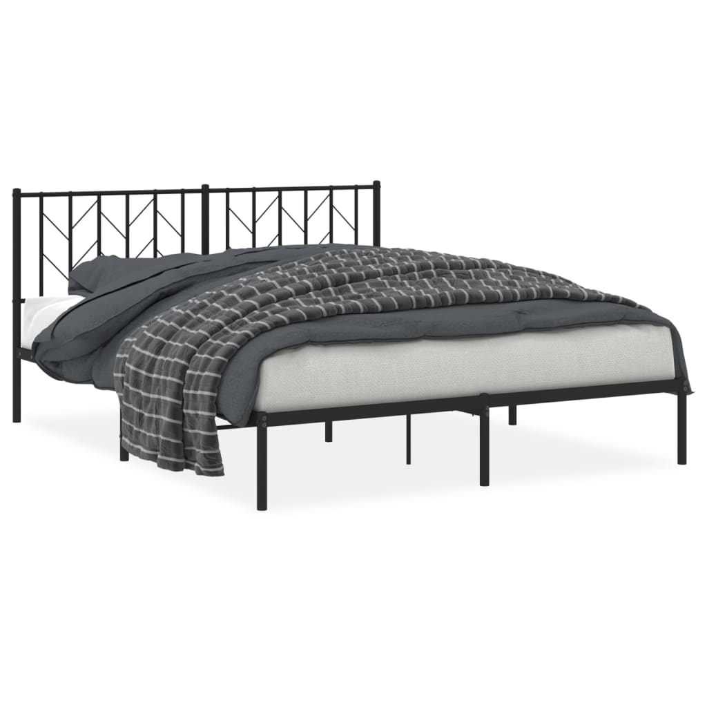 Elegant Black Metal Bed Frame with Headboard, 160x200cm