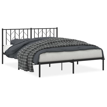 Elegant Black Metal Bed Frame with Headboard, 160x200cm