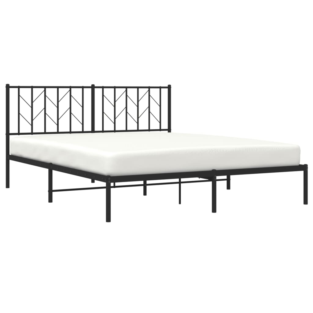 Elegant Black Metal Bed Frame with Headboard, 160x200cm