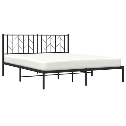 Elegant Black Metal Bed Frame with Headboard, 160x200cm