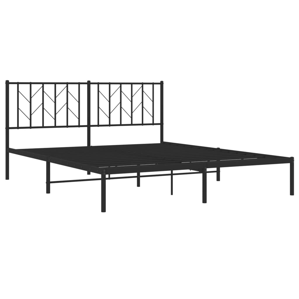 Elegant Black Metal Bed Frame with Headboard, 160x200cm