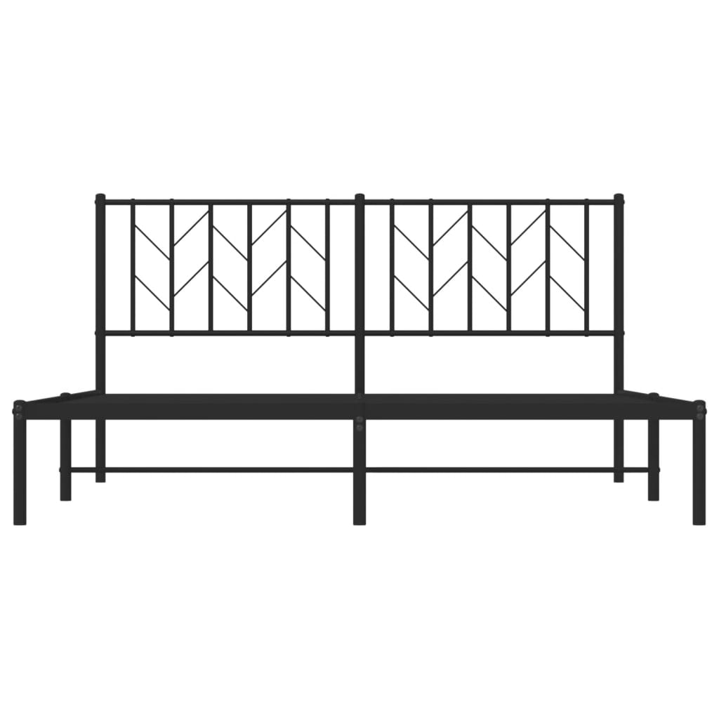 Elegant Black Metal Bed Frame with Headboard, 160x200cm