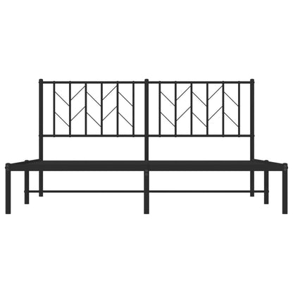 Elegant Black Metal Bed Frame with Headboard, 160x200cm